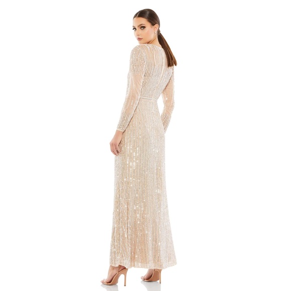 Mac Duggal Sequin Illusion Long Sleeve Trumpet Gown in Rose Gold NWT - Picture 3 of 10